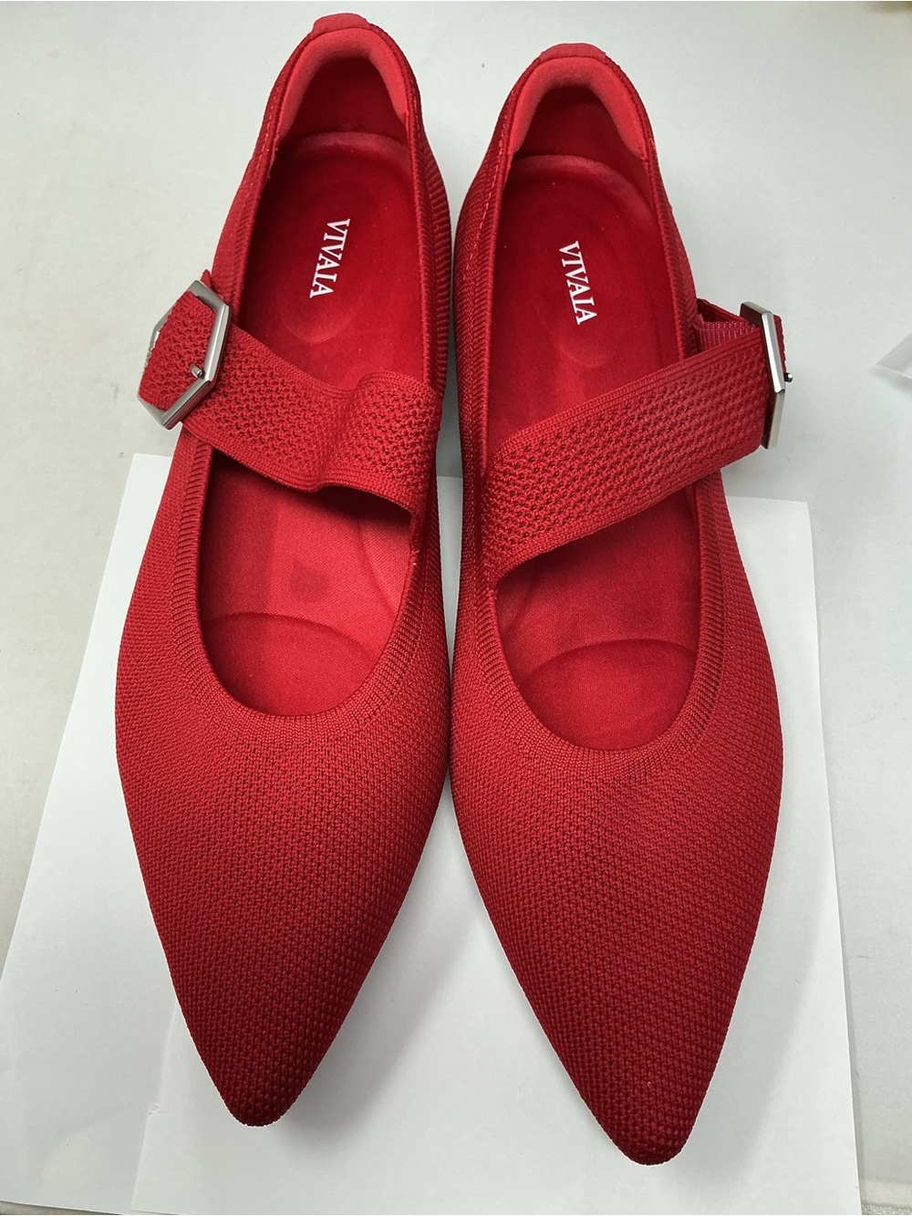 Vivaia Maria Red Pointed Mary Jane Flats with Adjustable Strap